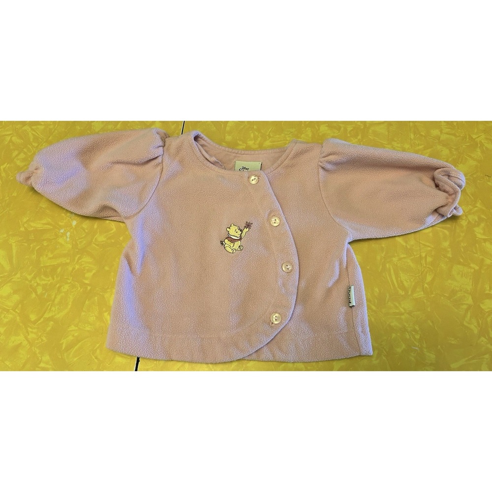 VTG Y2K Winnie The Pooh Pink Fleece Cardigan 12-18 Months